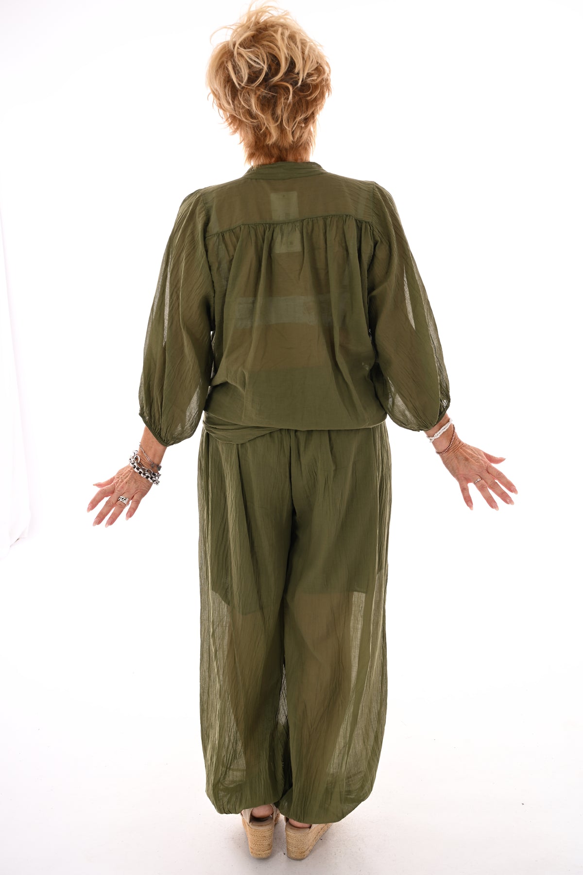Tweedelig set ballon met blouse olijfgroen