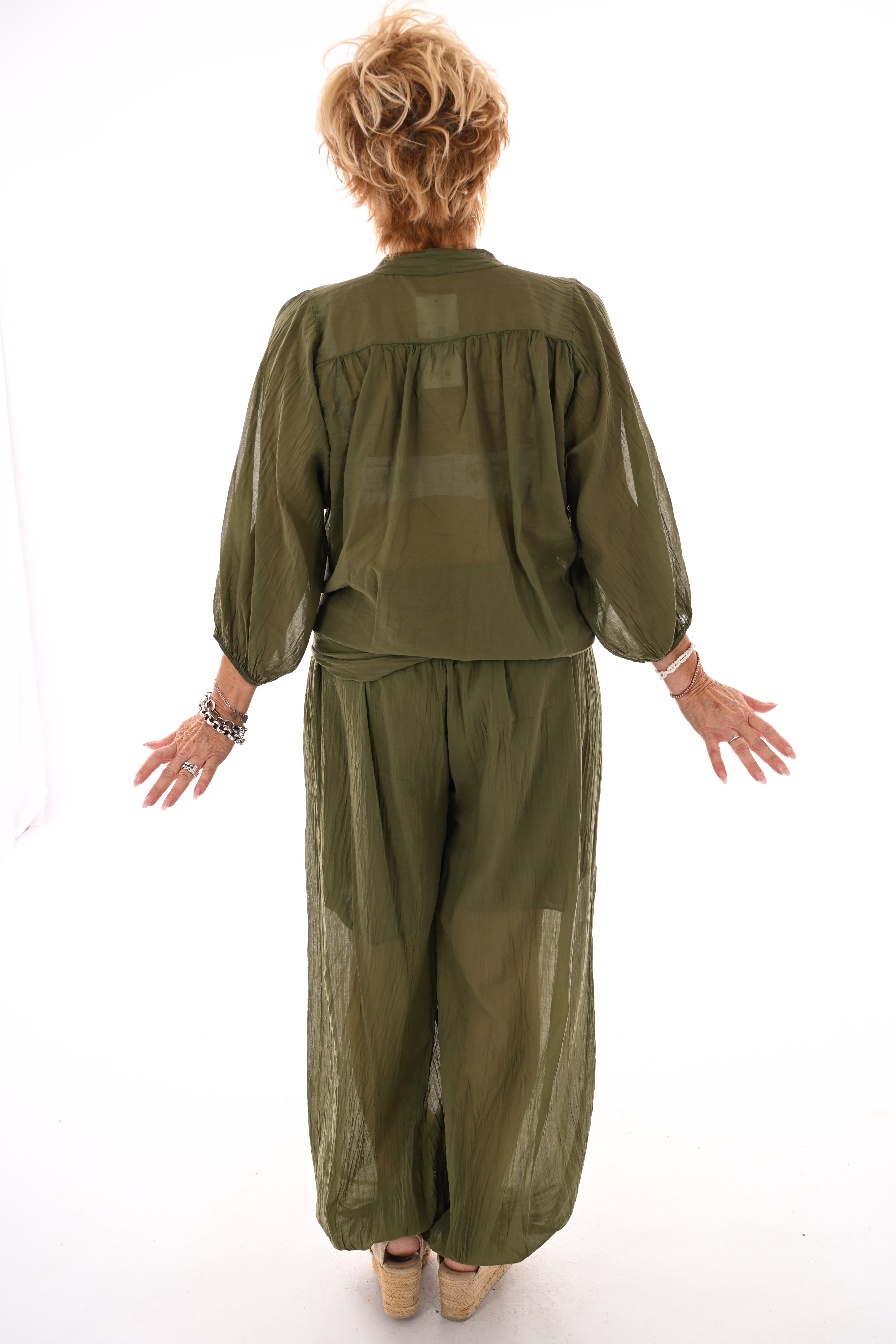Tweedelig set ballon met blouse olijfgroen