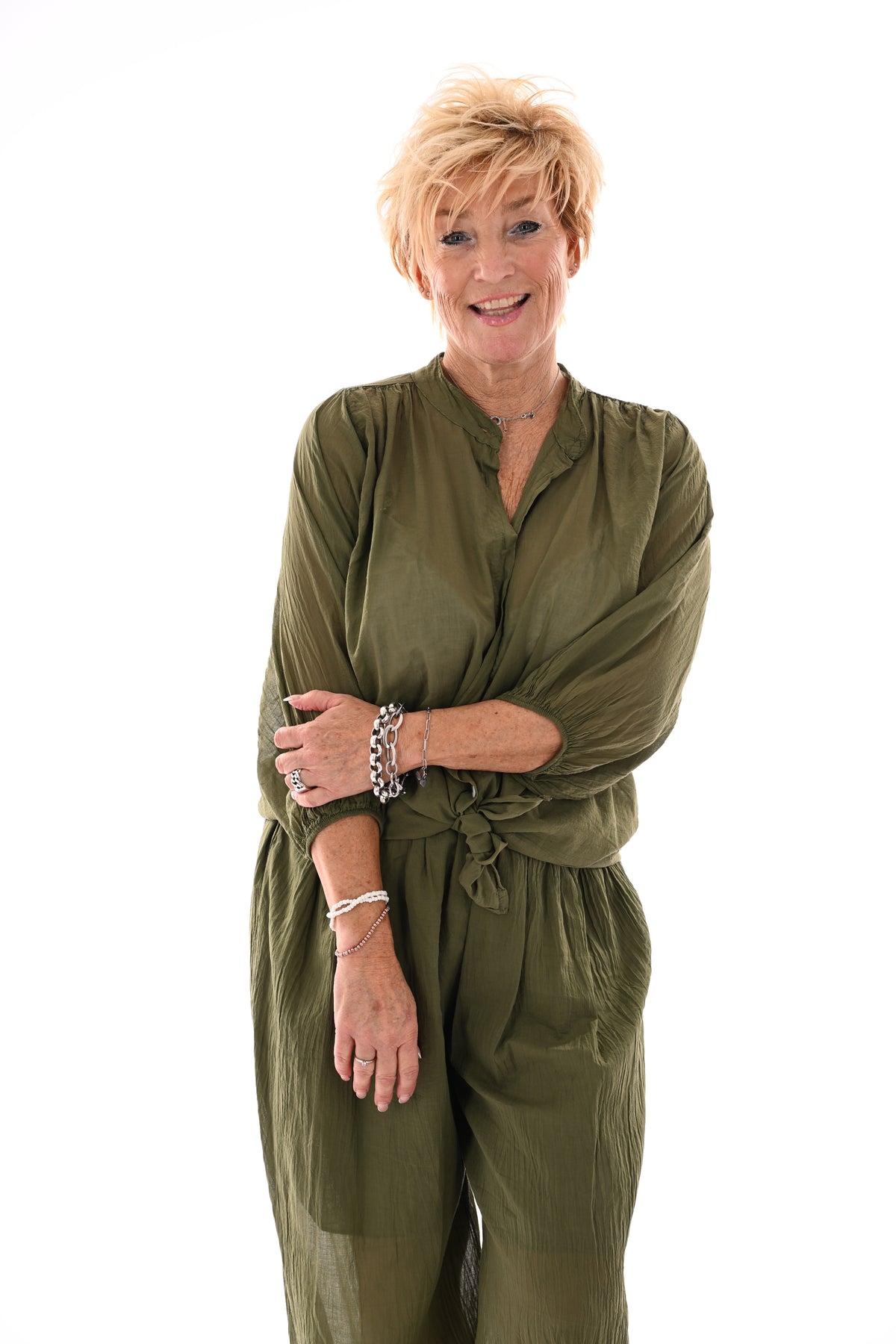 Tweedelig set ballon met blouse olijfgroen