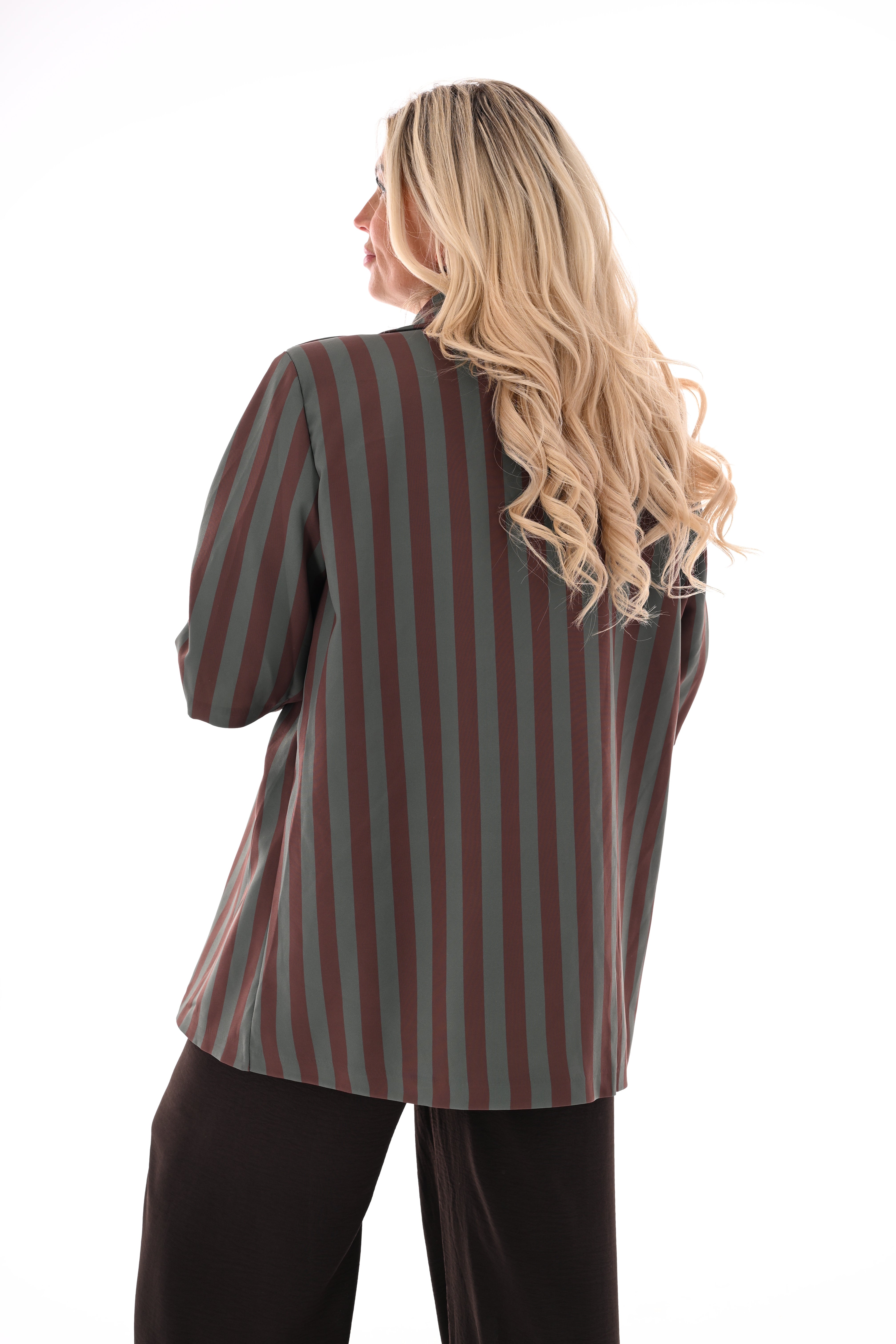 Blazer strepen legergroen/bruin