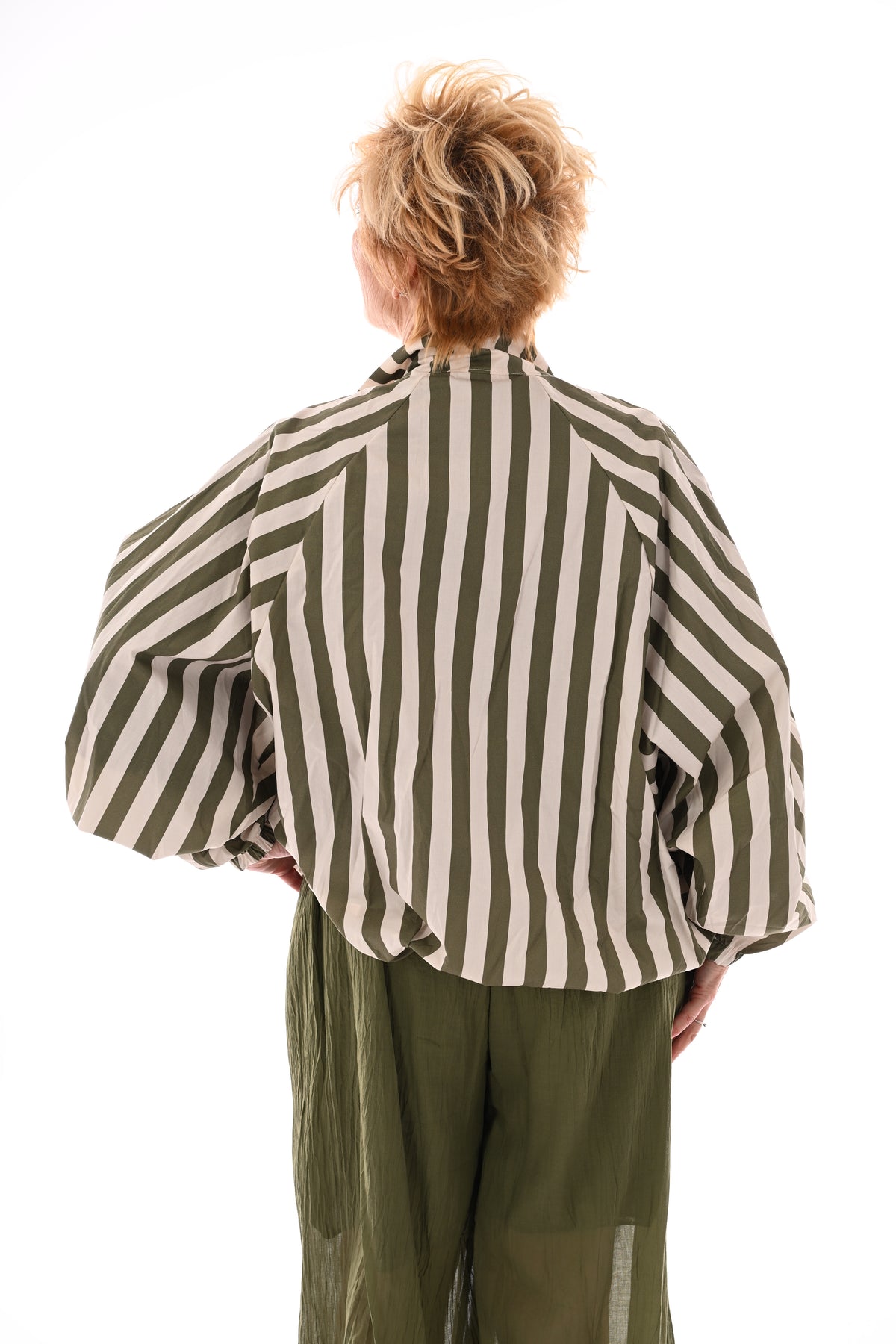 Korte jas strepen creme/groen