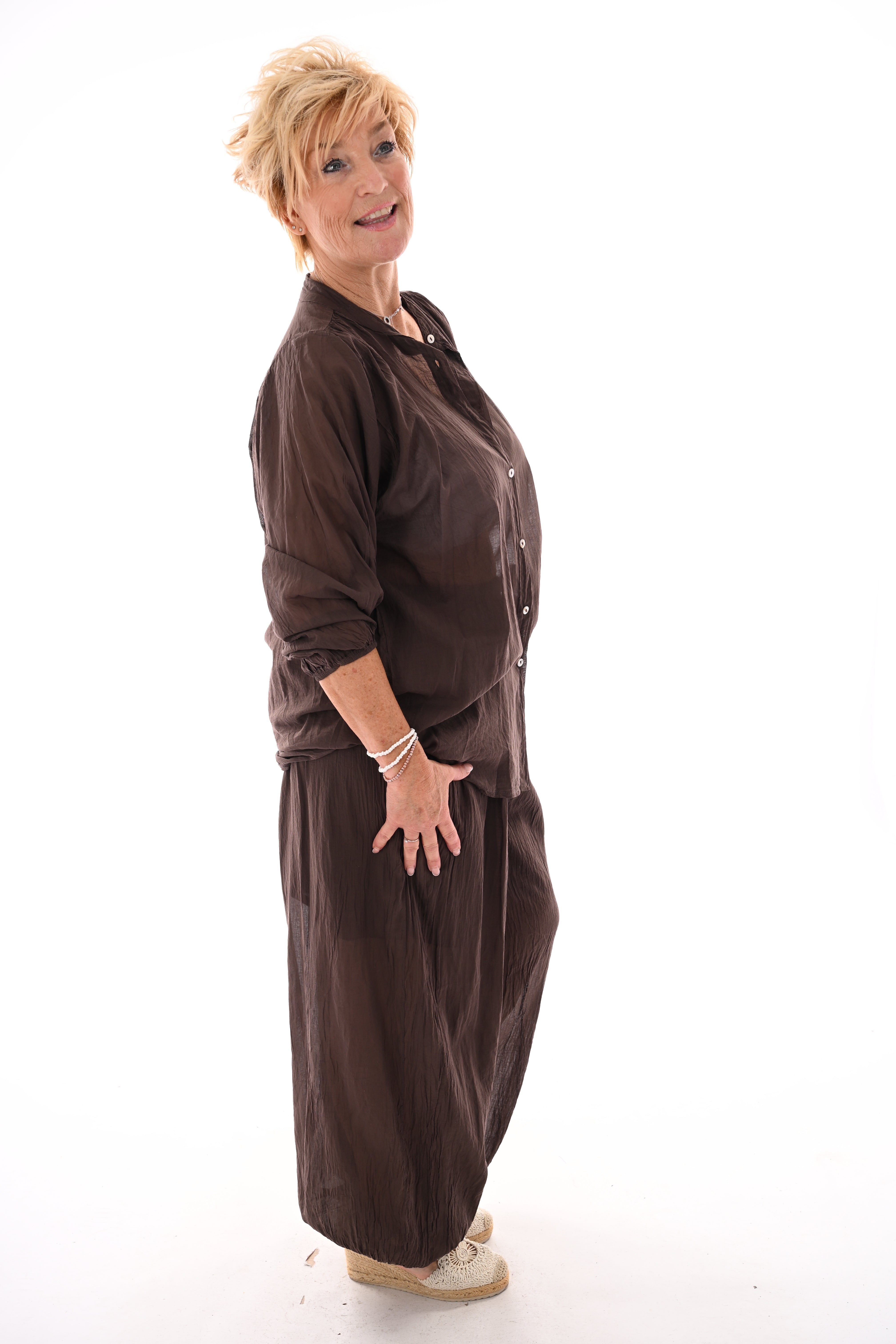 Tweedelig set ballon met blouse donkerbruin