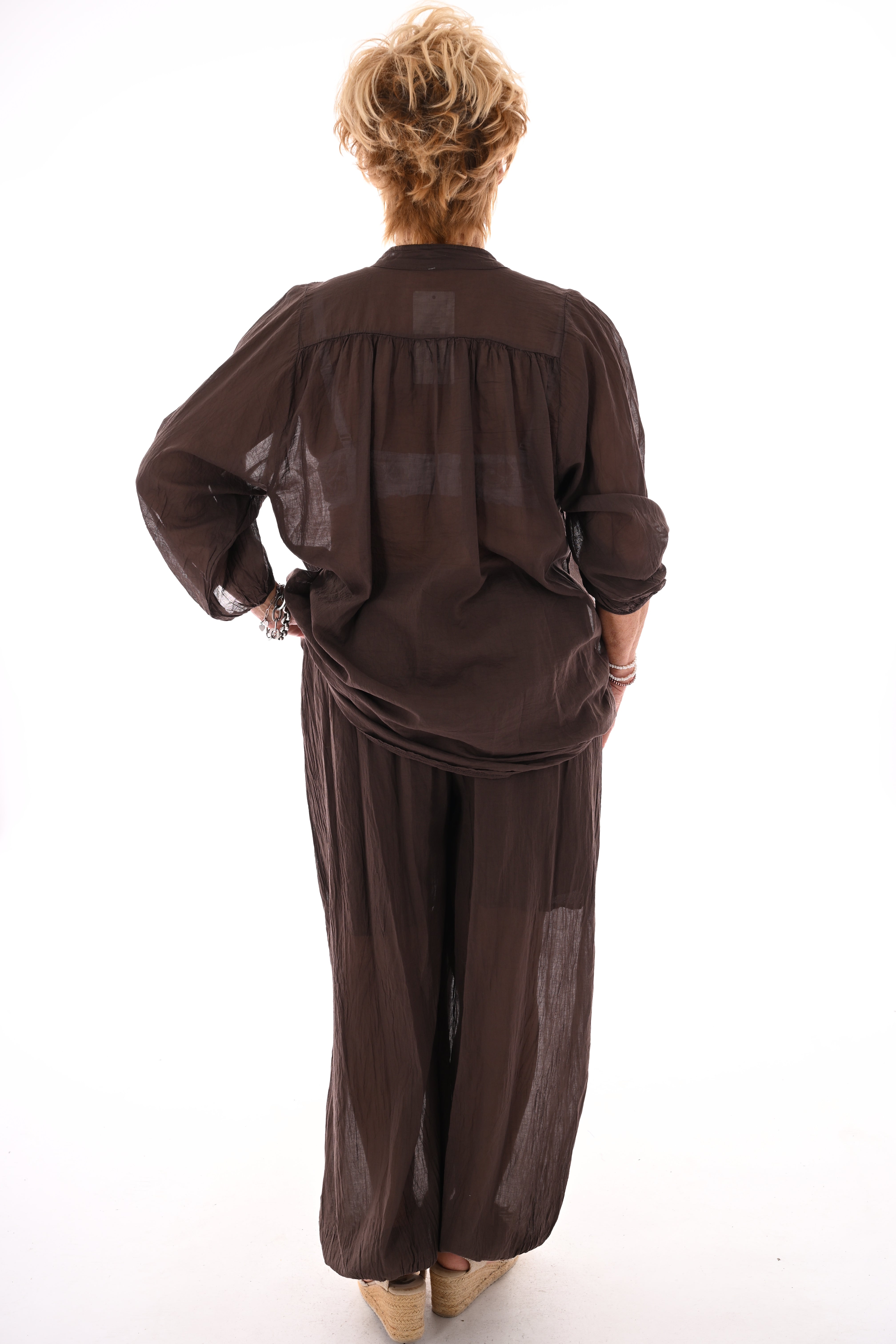 Tweedelig set ballon met blouse donkerbruin
