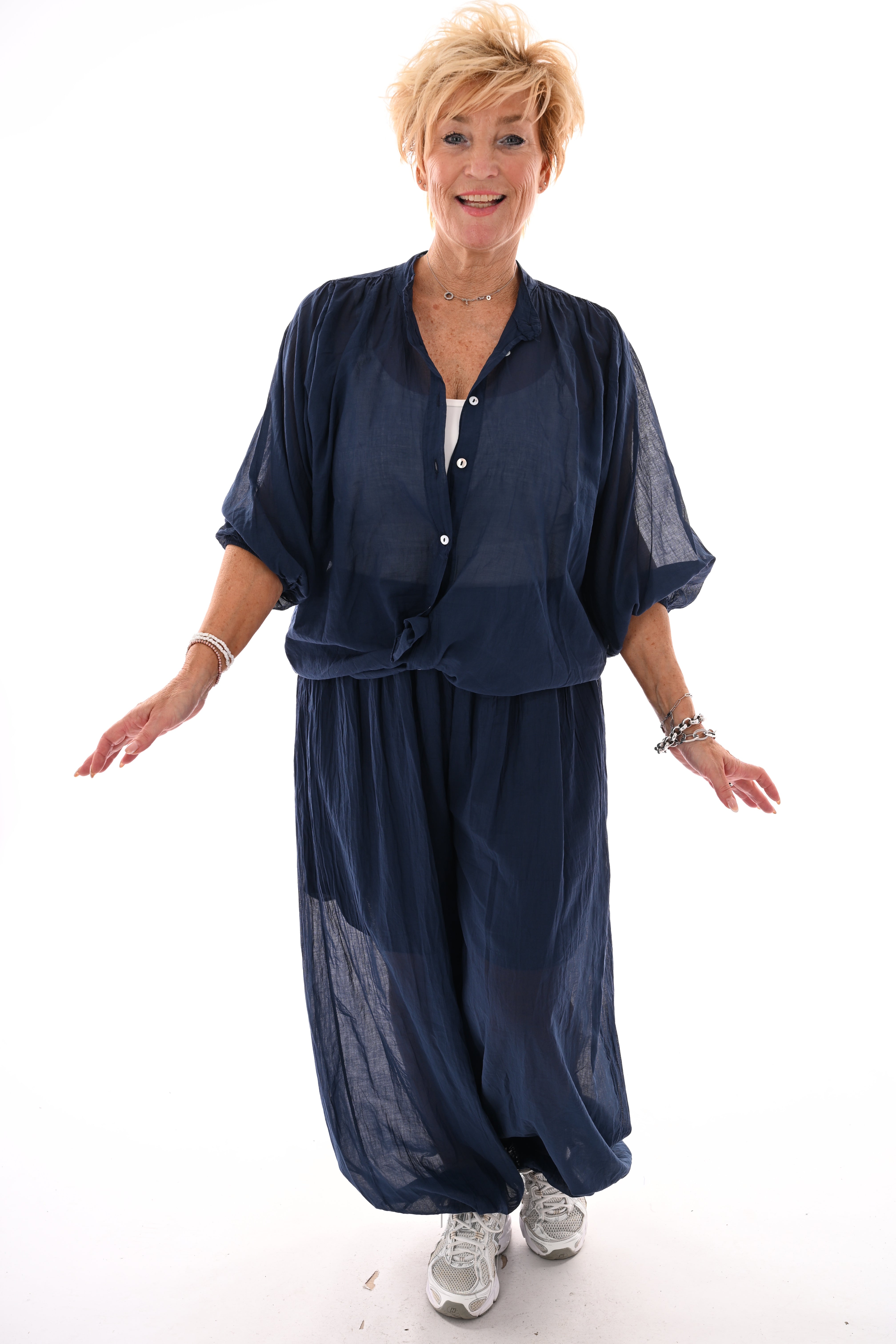 Tweedelig set ballon met blouse marineblauw