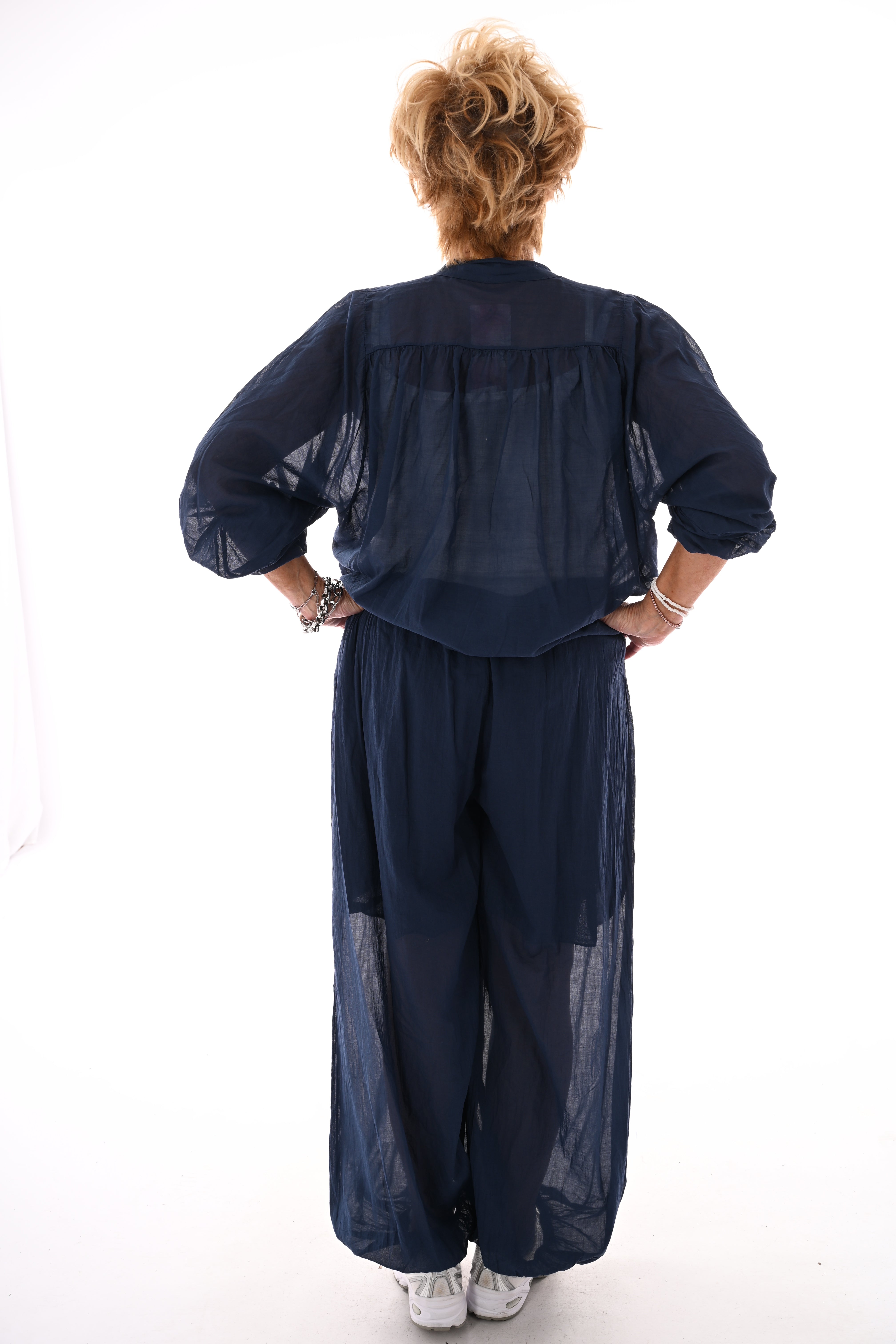 Tweedelig set ballon met blouse marineblauw