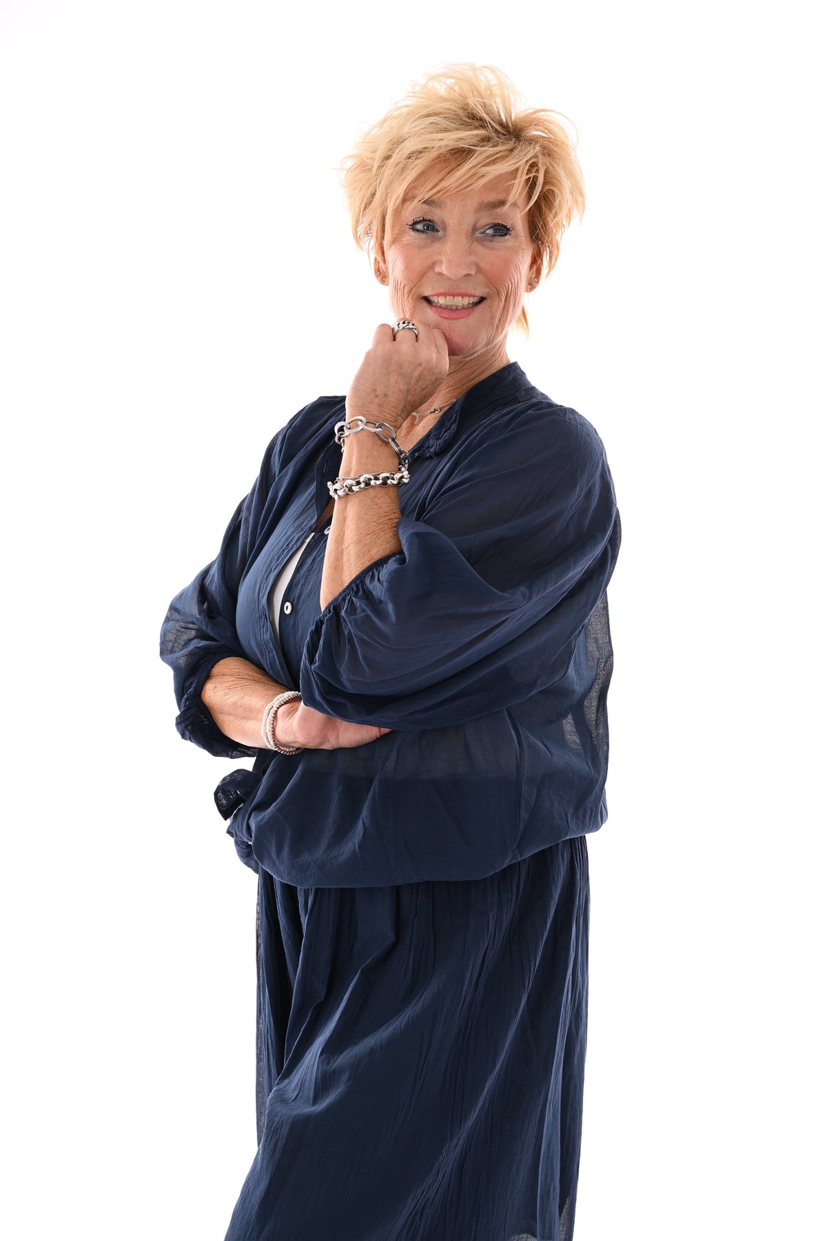 Tweedelig set ballon met blouse marineblauw