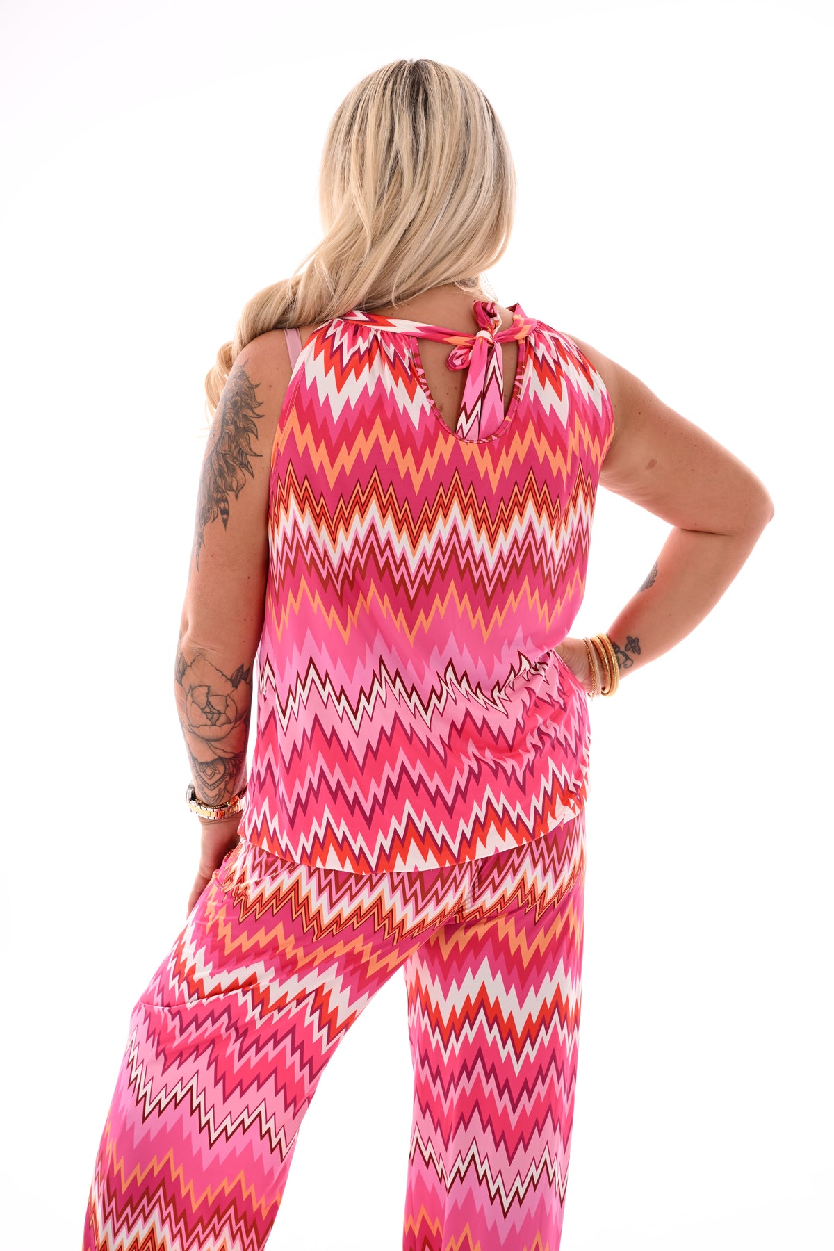Tweedelig set halter top zigzag fuchsia