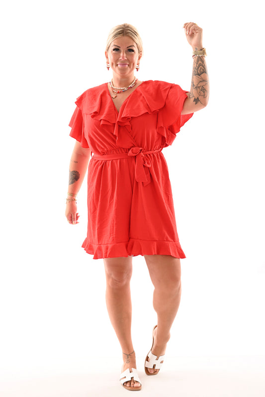 Playsuit met roezels rood