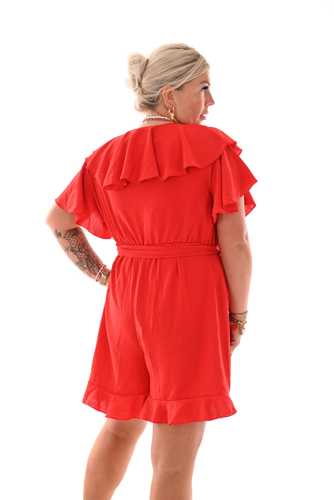 Playsuit met roezels rood