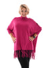 Oversized trui turtle knopen en franjes fuchsia