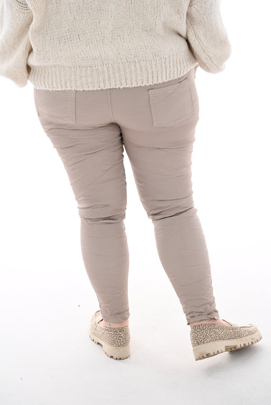 Stretchbroek silky licht taupe