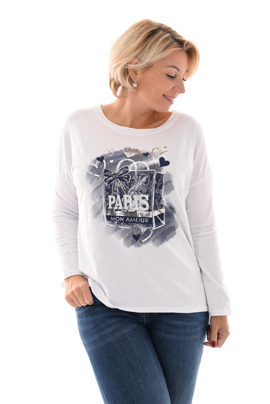 T-shirt lange mouwen tas paris blauw