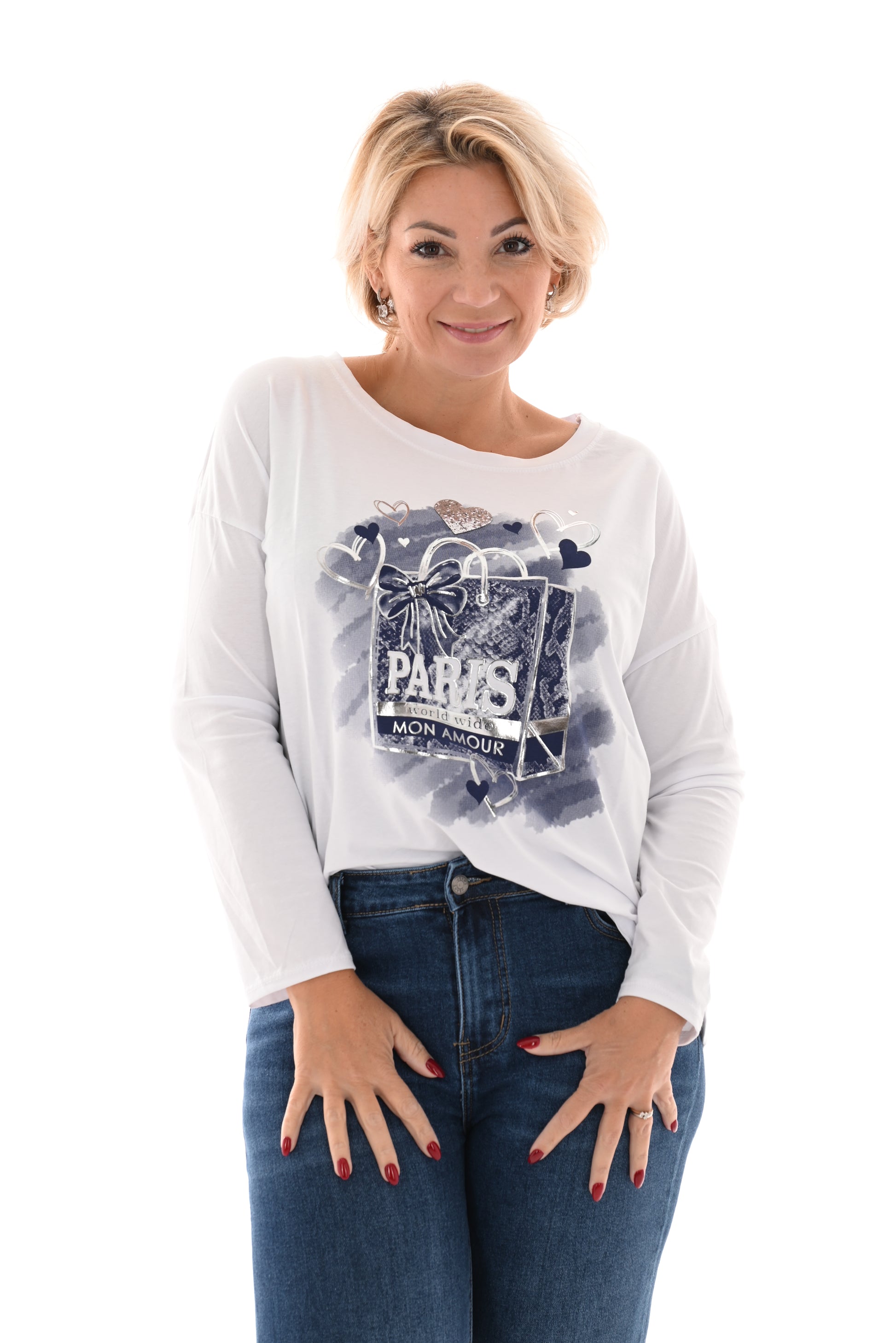 T-shirt lange mouwen tas paris blauw