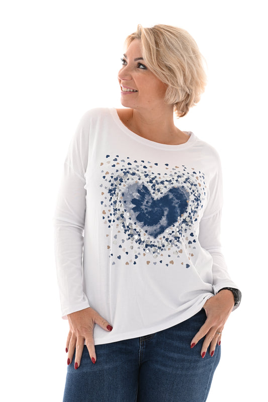 T-shirt lange mouwen kleine hartjes blauw