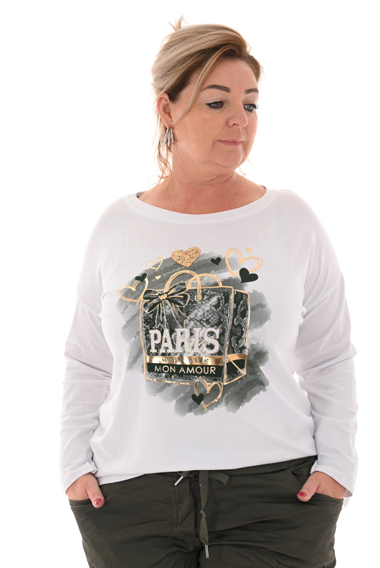 T-shirt lange mouwen tas paris legergroen