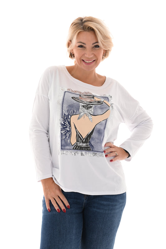 T-shirt lange mouwen hoed en strik blauw