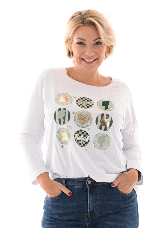 T-shirt lange mouwen rond goud badgirl groen