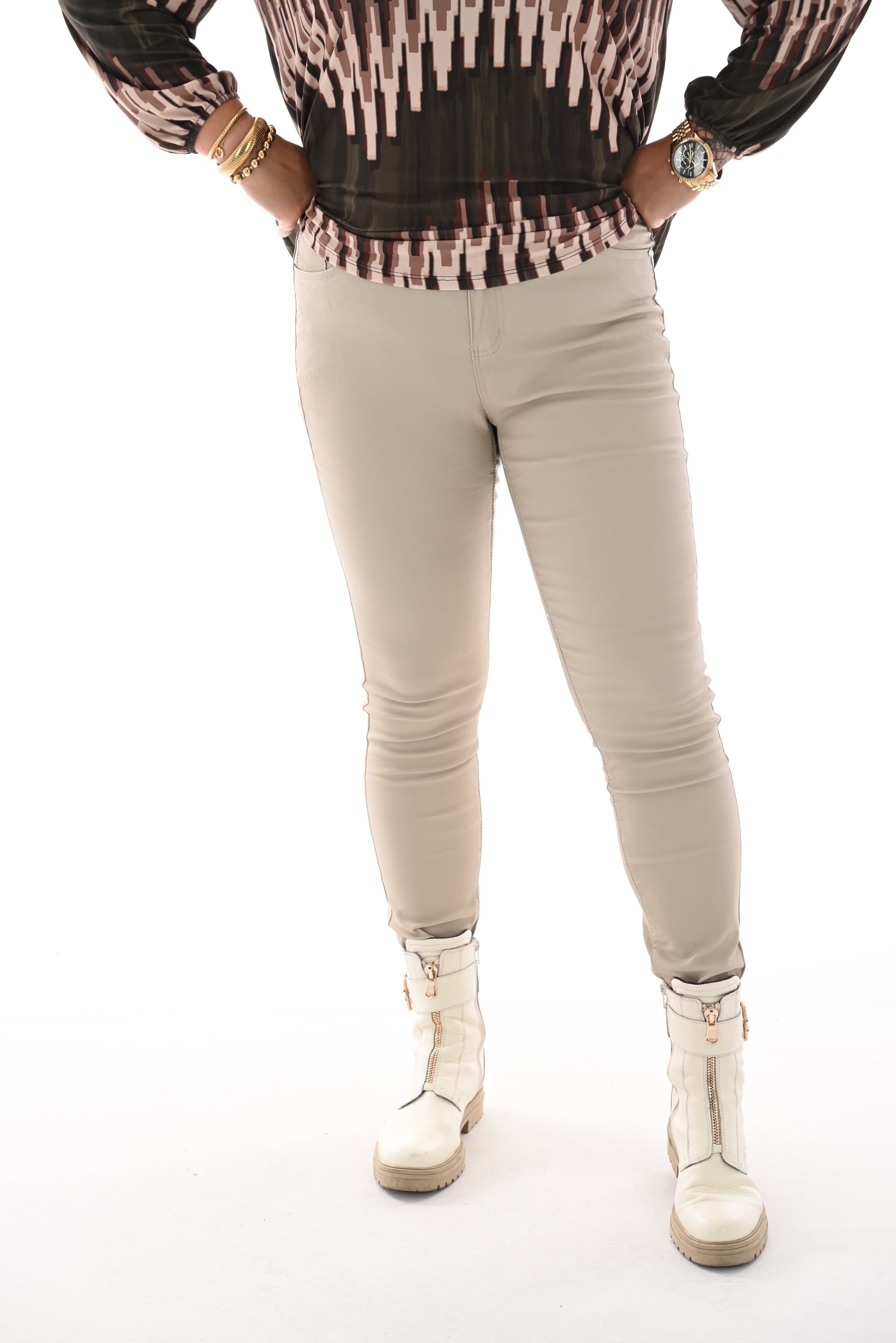 Goodies leather look broek beige