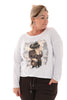 T-shirt lange mouwen vrouw hoed en tas bruin