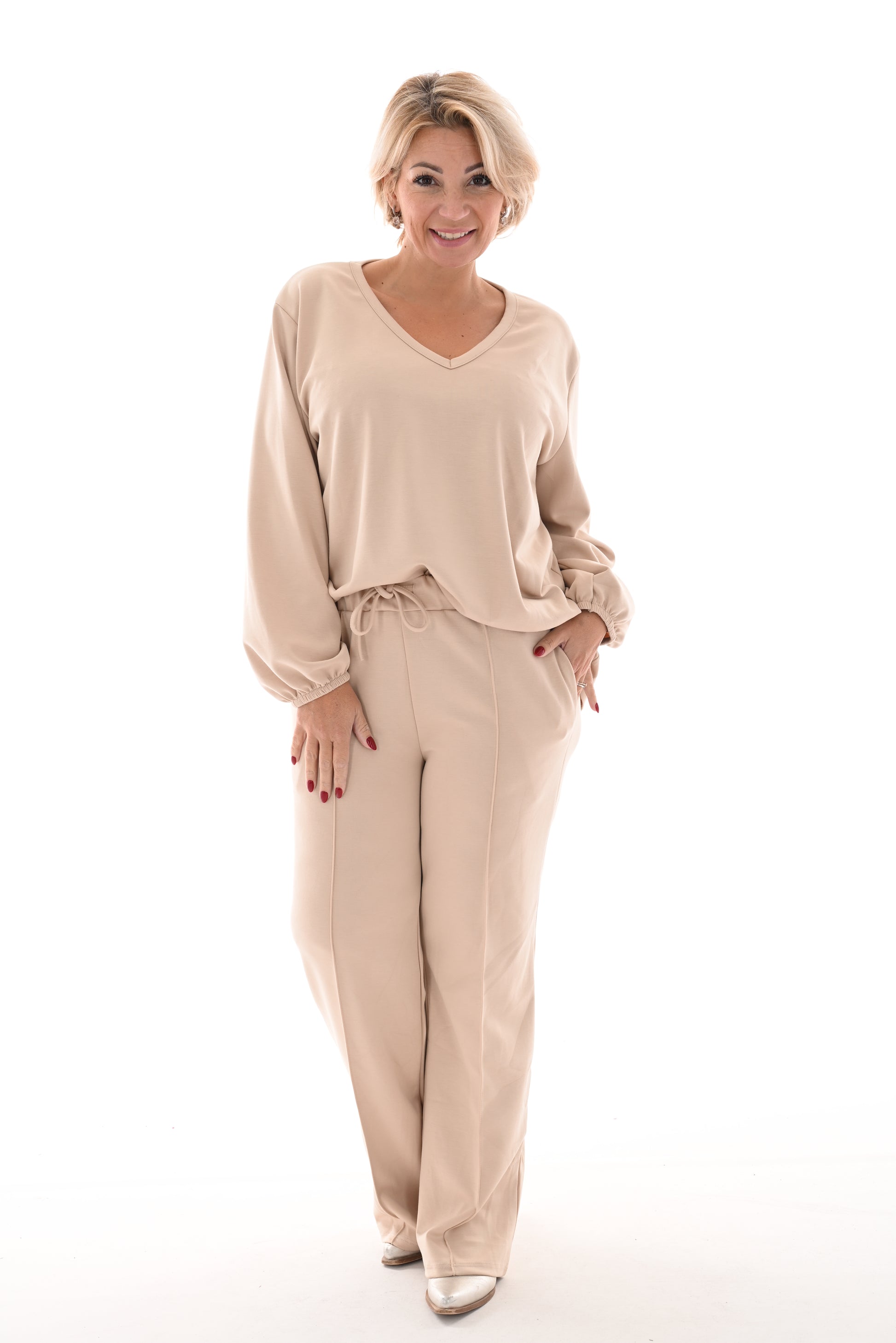 Set deluxe jogging v-hals beige