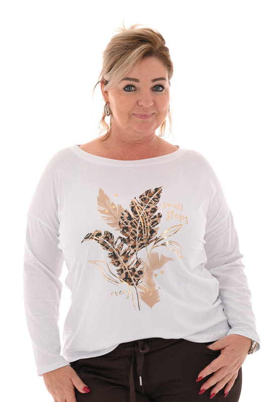 T-shirt lange mouwen leaves goud smalll steps panter