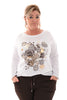 T-shirt lange mouwen rondjes bloemen bruin