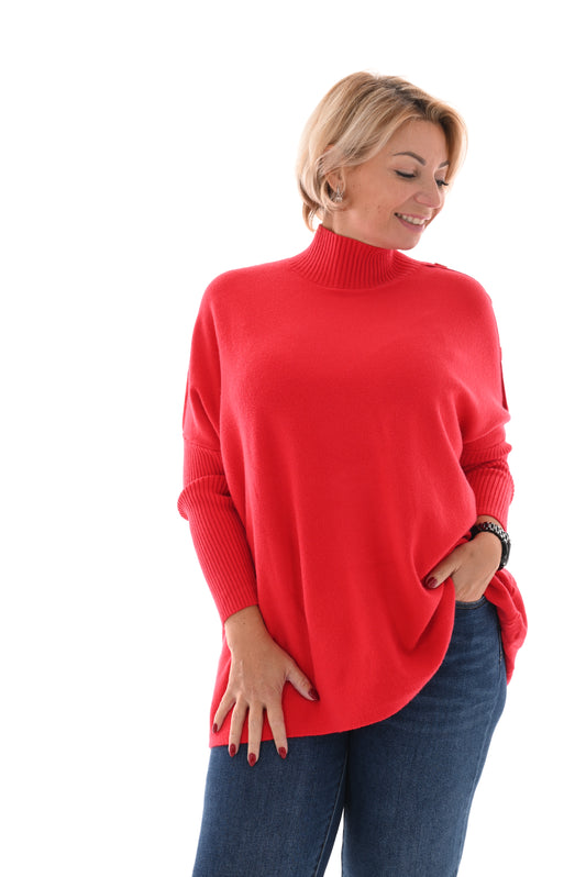 Oversized trui col en knopen rood