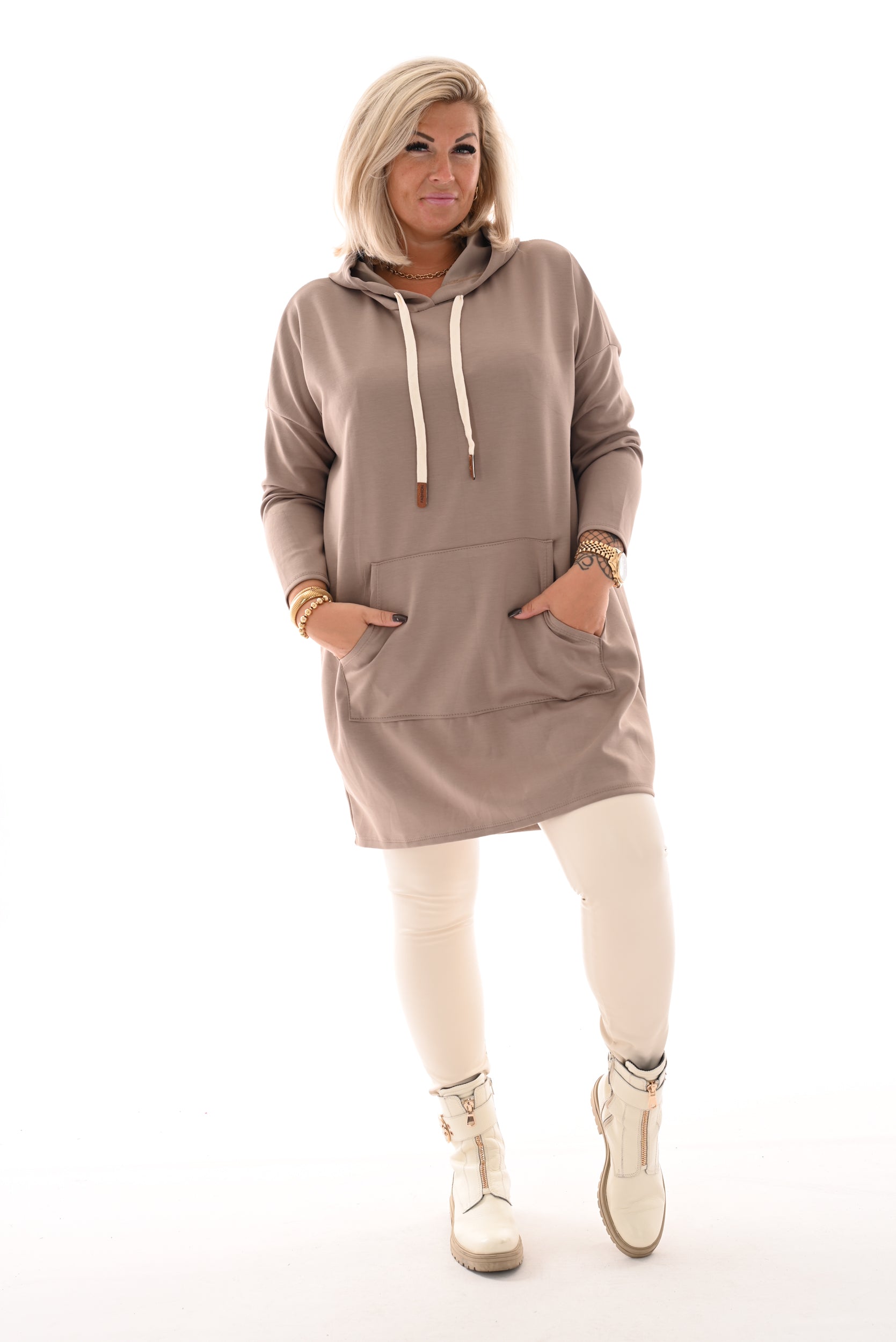 Sweaterdress capuchon taupe