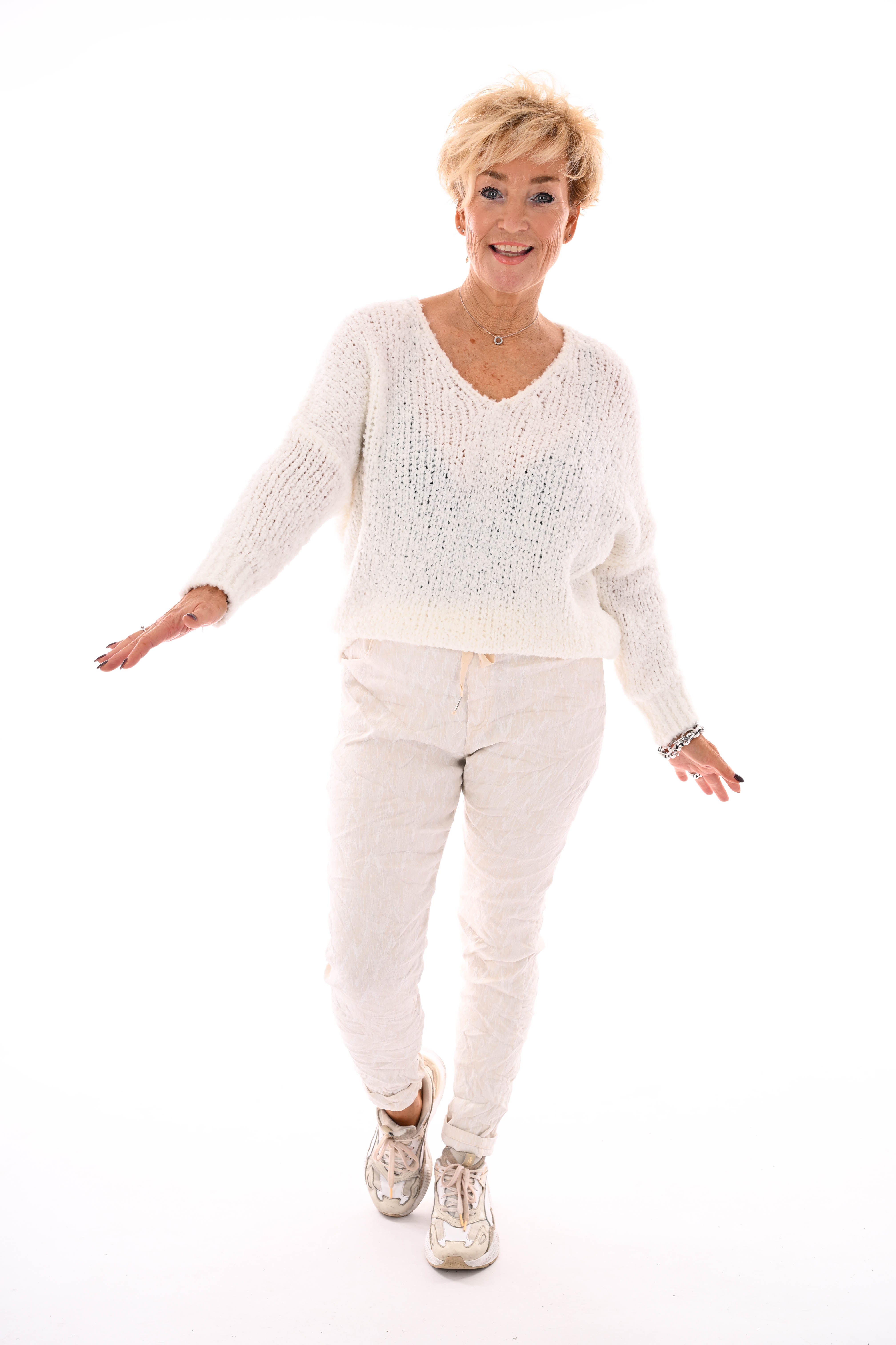 Stretchbroek lines creme