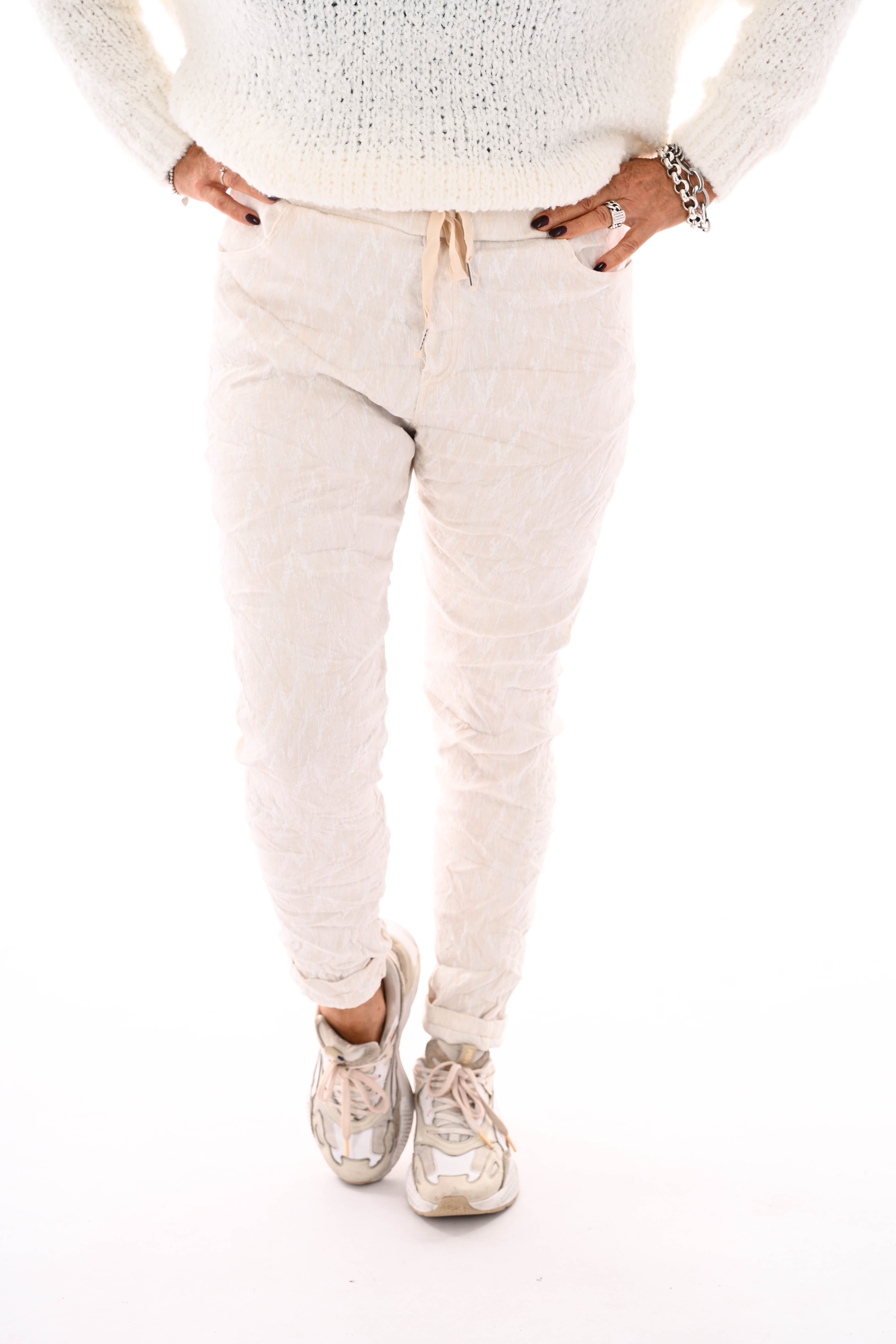 Stretchbroek lines creme