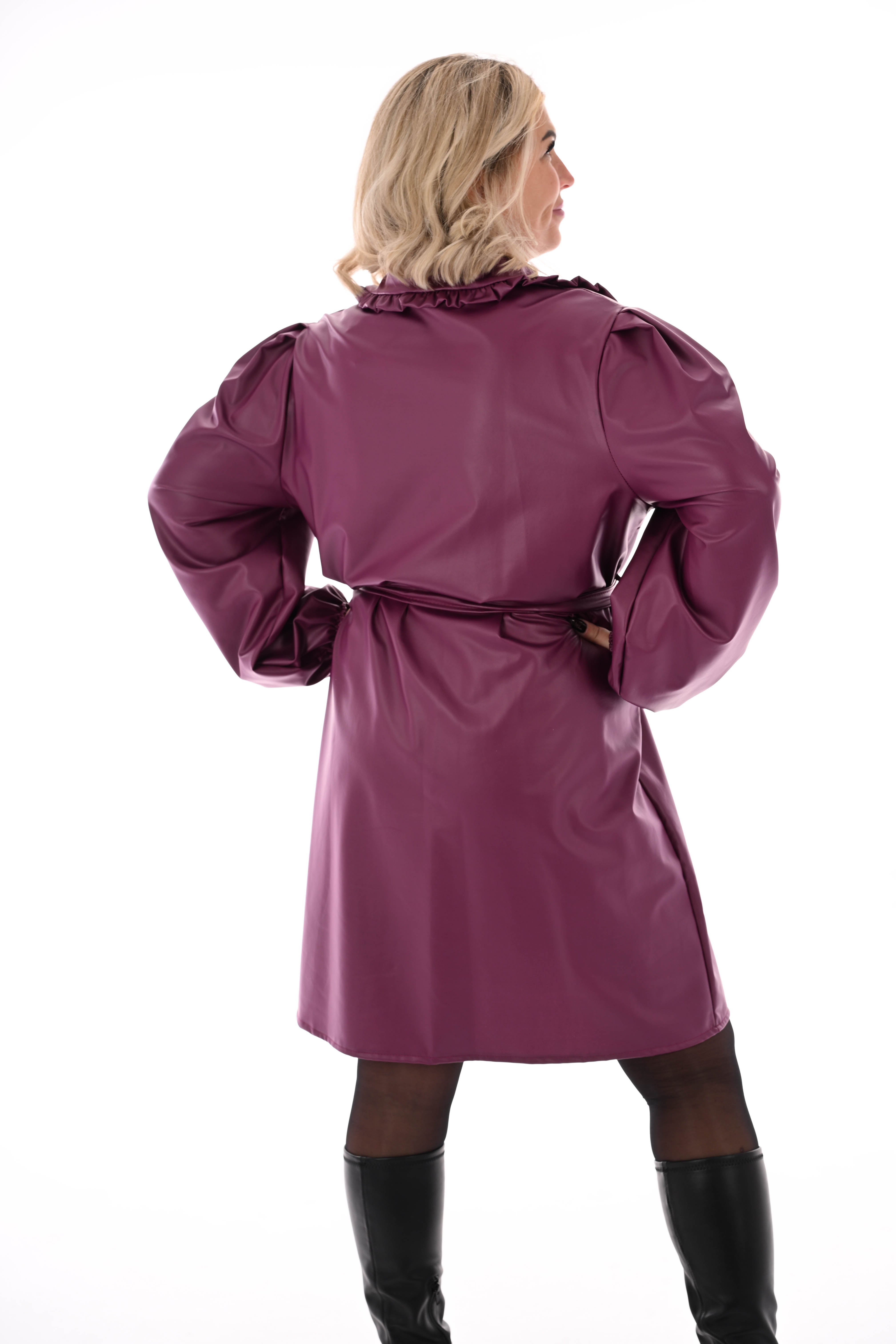 Leatherlook doorknoop jurk met ceintuur cyclaam