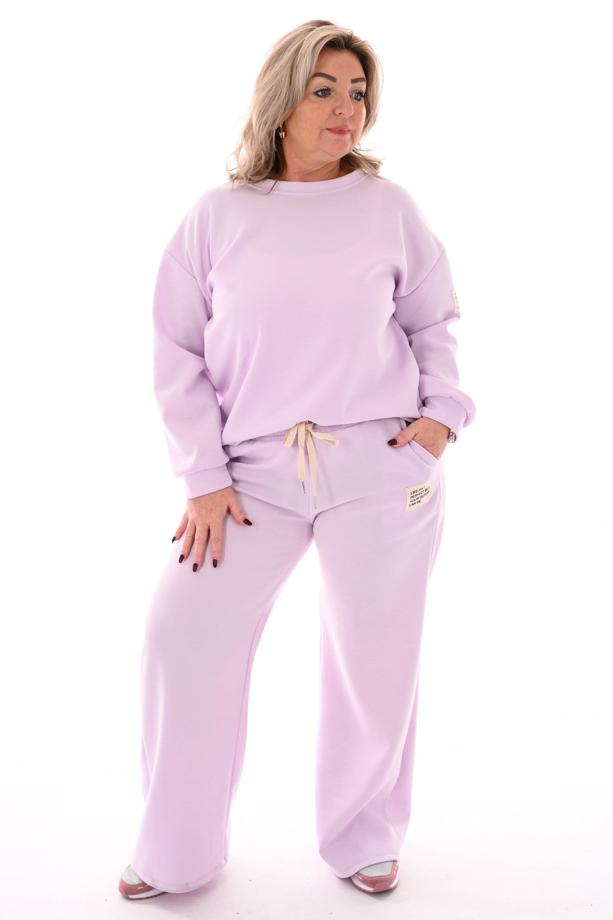 Tweedelig pak wijde broek applicatie lila