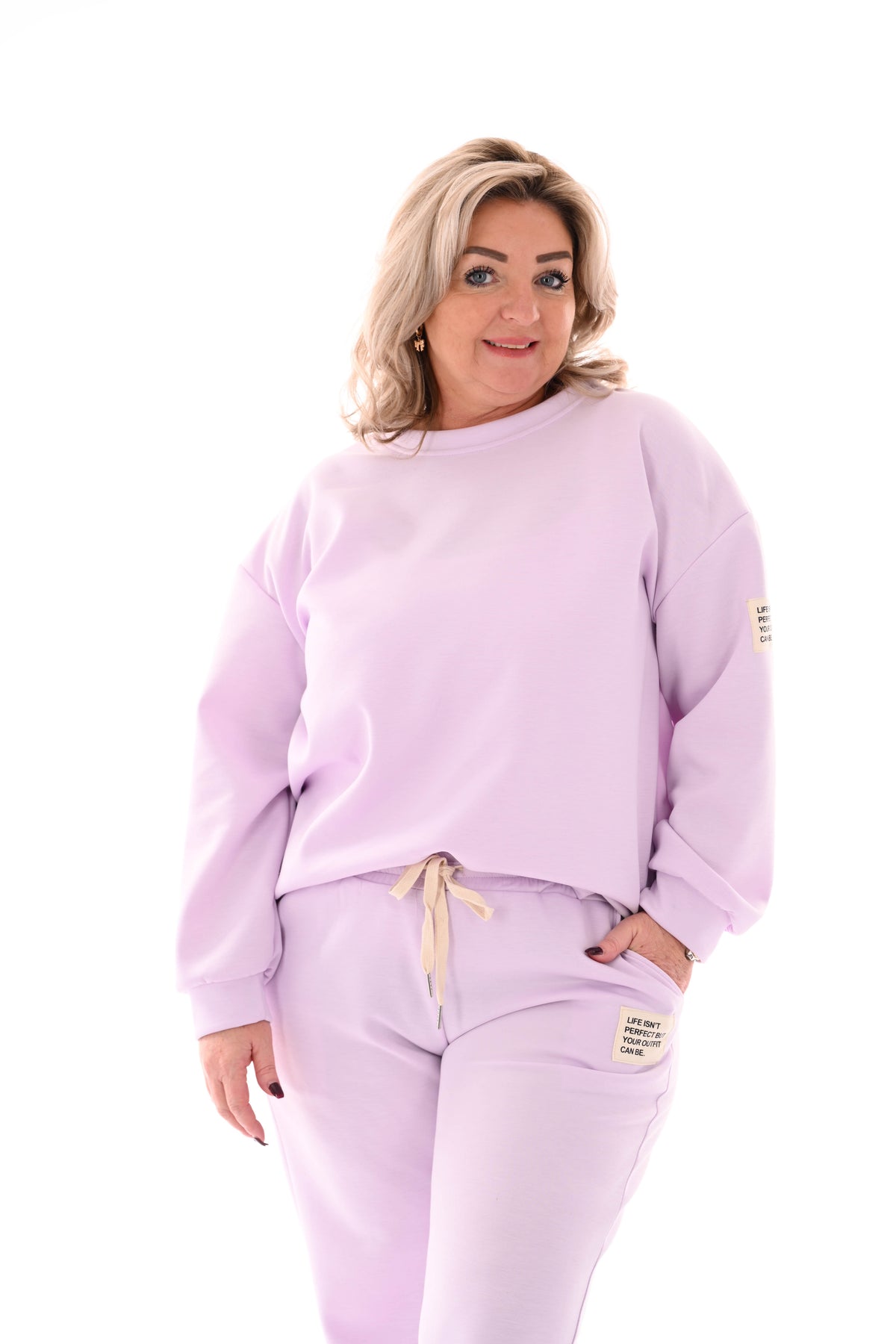 Tweedelig pak wijde broek applicatie lila