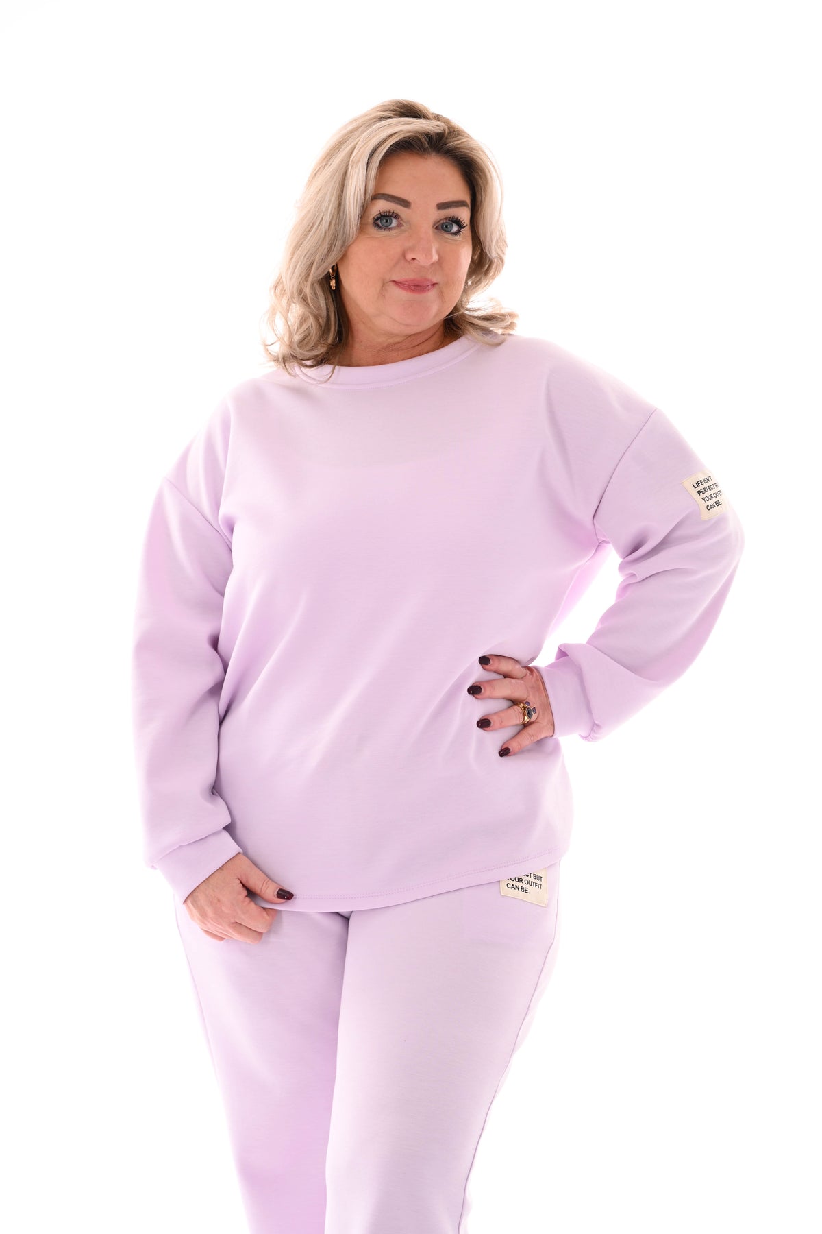 Tweedelig pak wijde broek applicatie lila