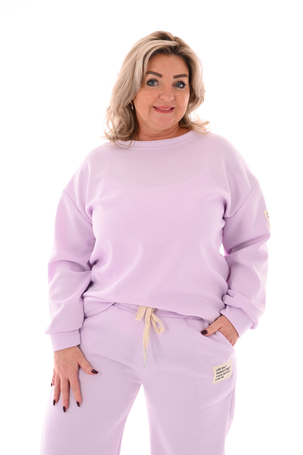 Tweedelig pak wijde broek applicatie lila