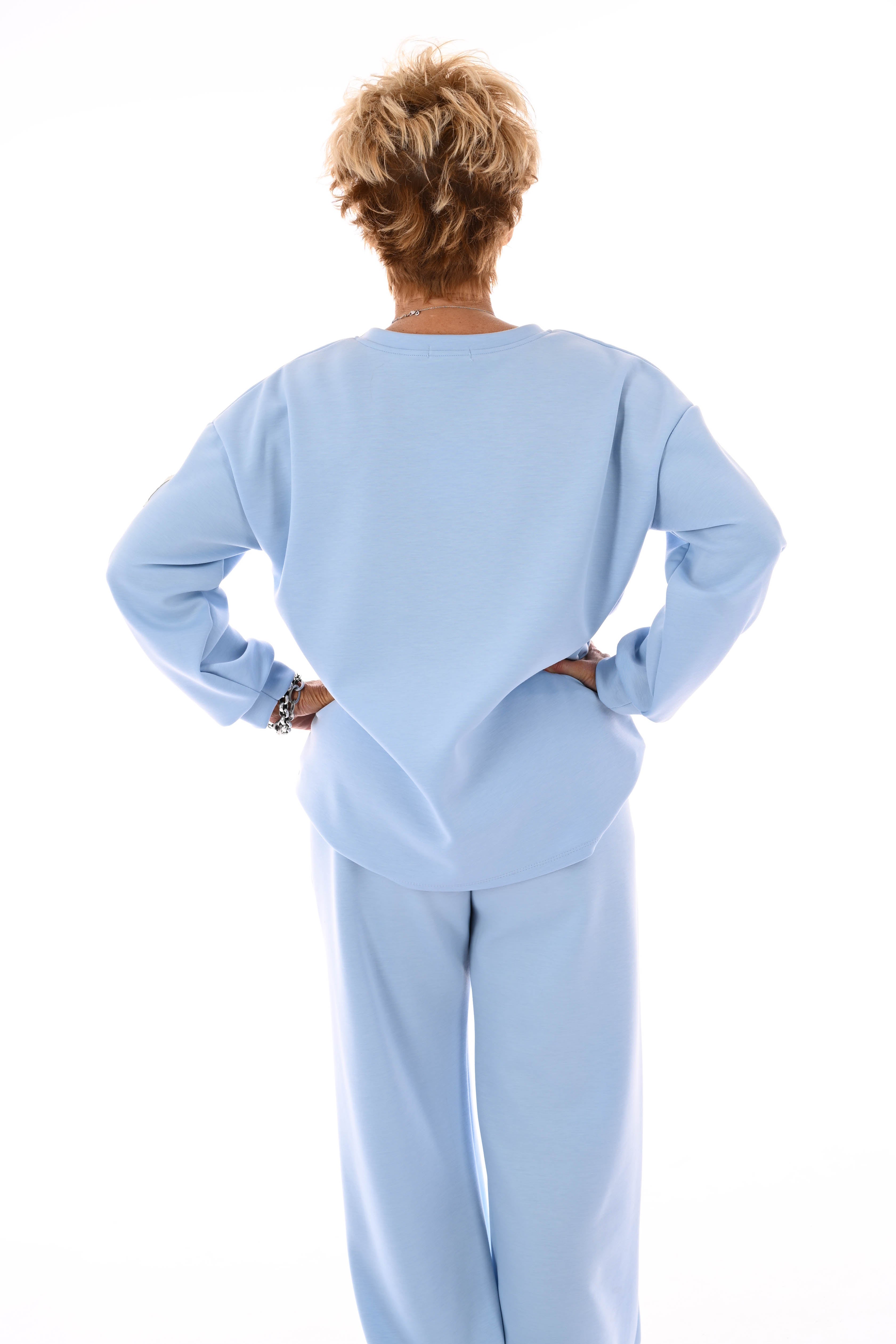 Tweedelig pak wijde broek applicatie lichtblauw