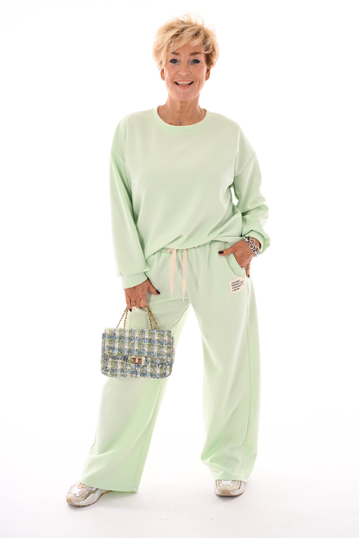 Tweedelig pak wijde broek applicatie lichtgroen