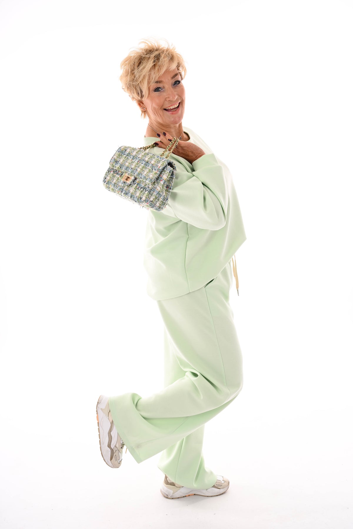 Tweedelig pak wijde broek applicatie lichtgroen