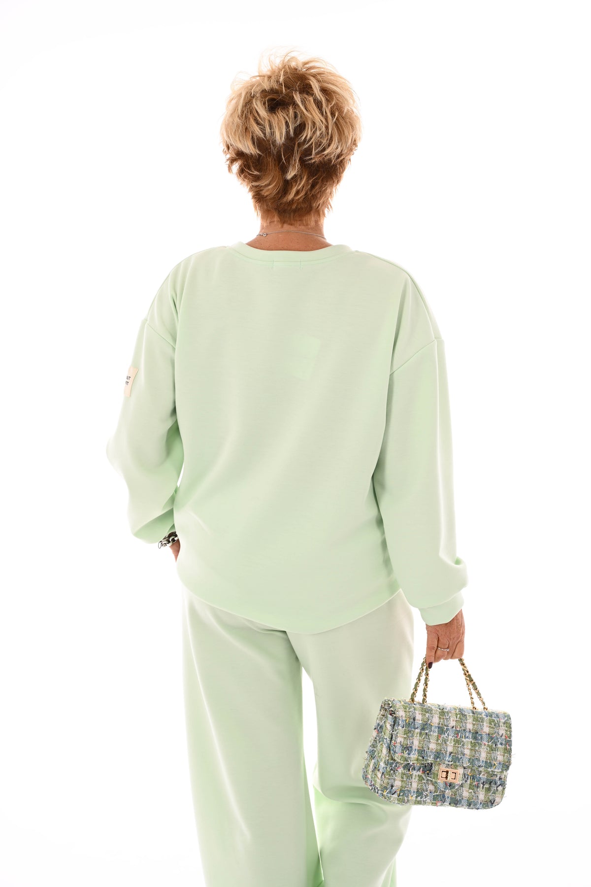 Tweedelig pak wijde broek applicatie lichtgroen