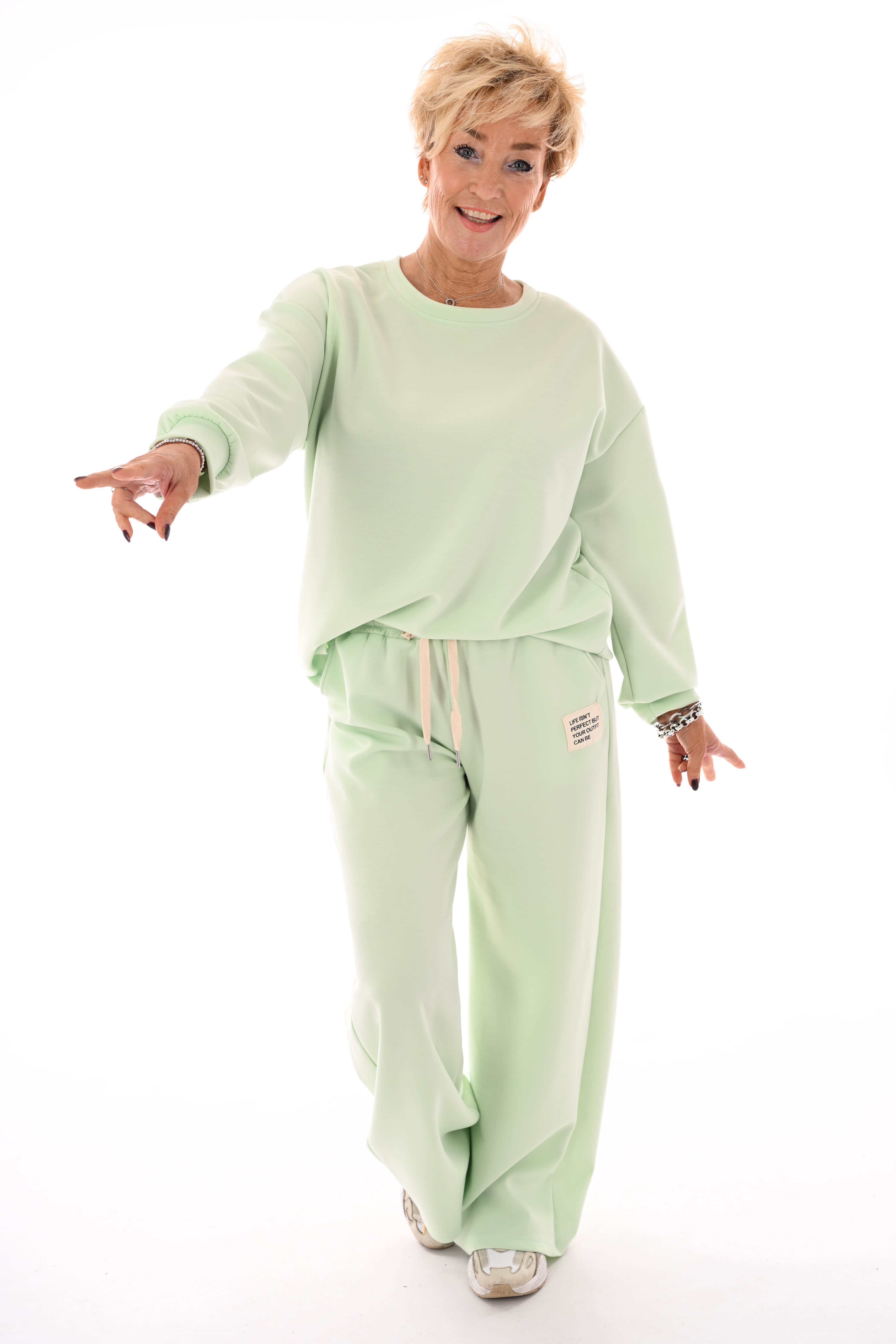 Tweedelig pak wijde broek applicatie lichtgroen