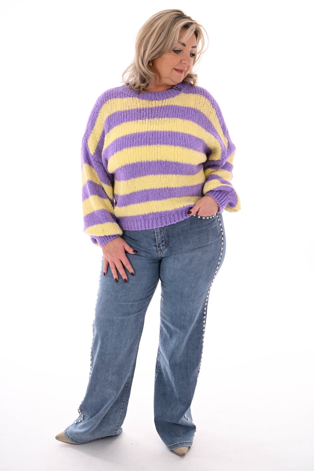 Kate denim wide leg studs blauw