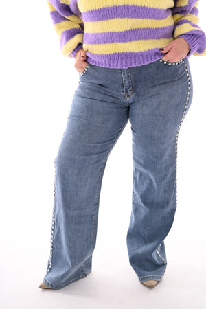 Kate denim wide leg studs blauw