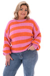 Grof gebreide trui brede streep roze