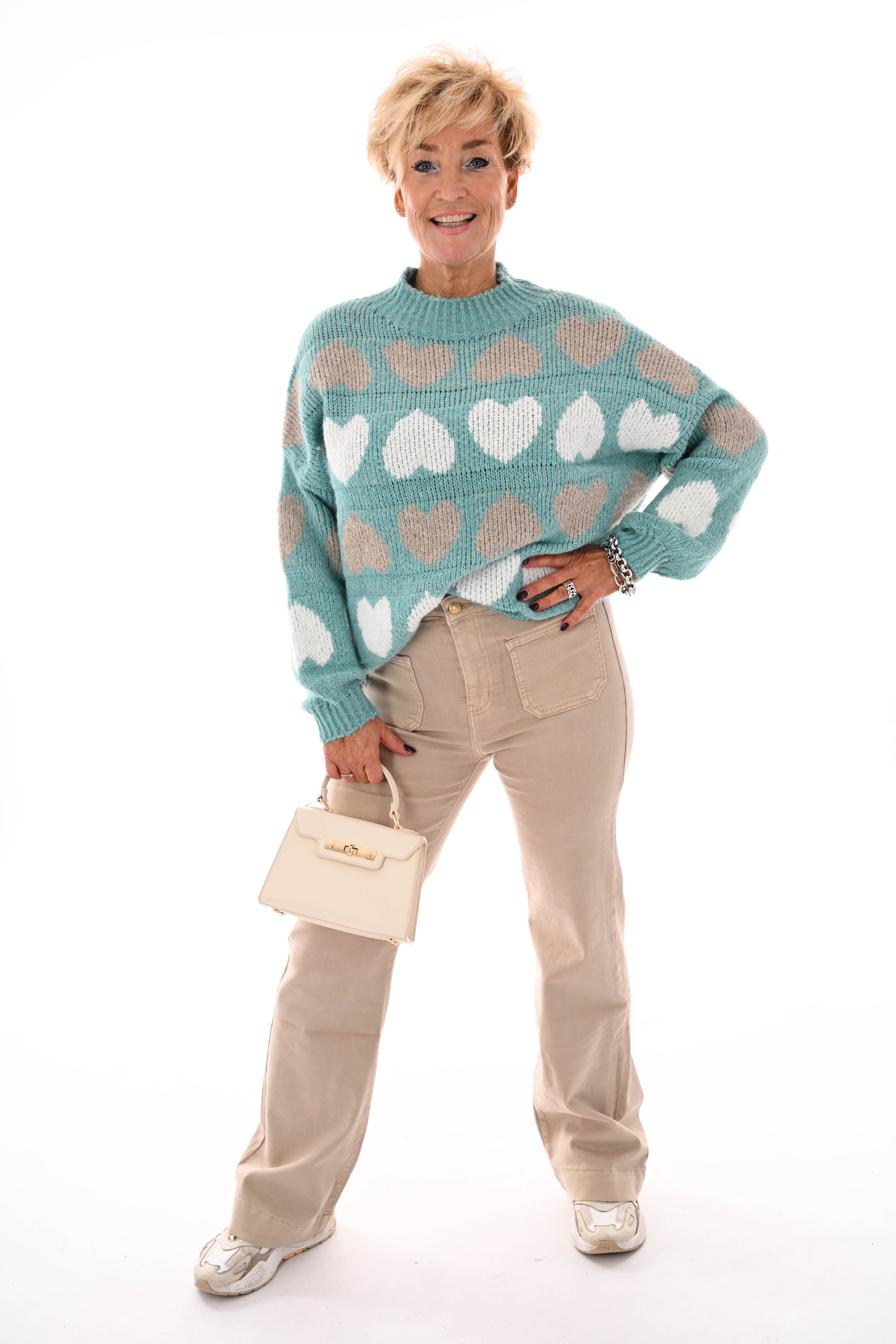 Folyrose jeans wide leg zakken voorkant beige