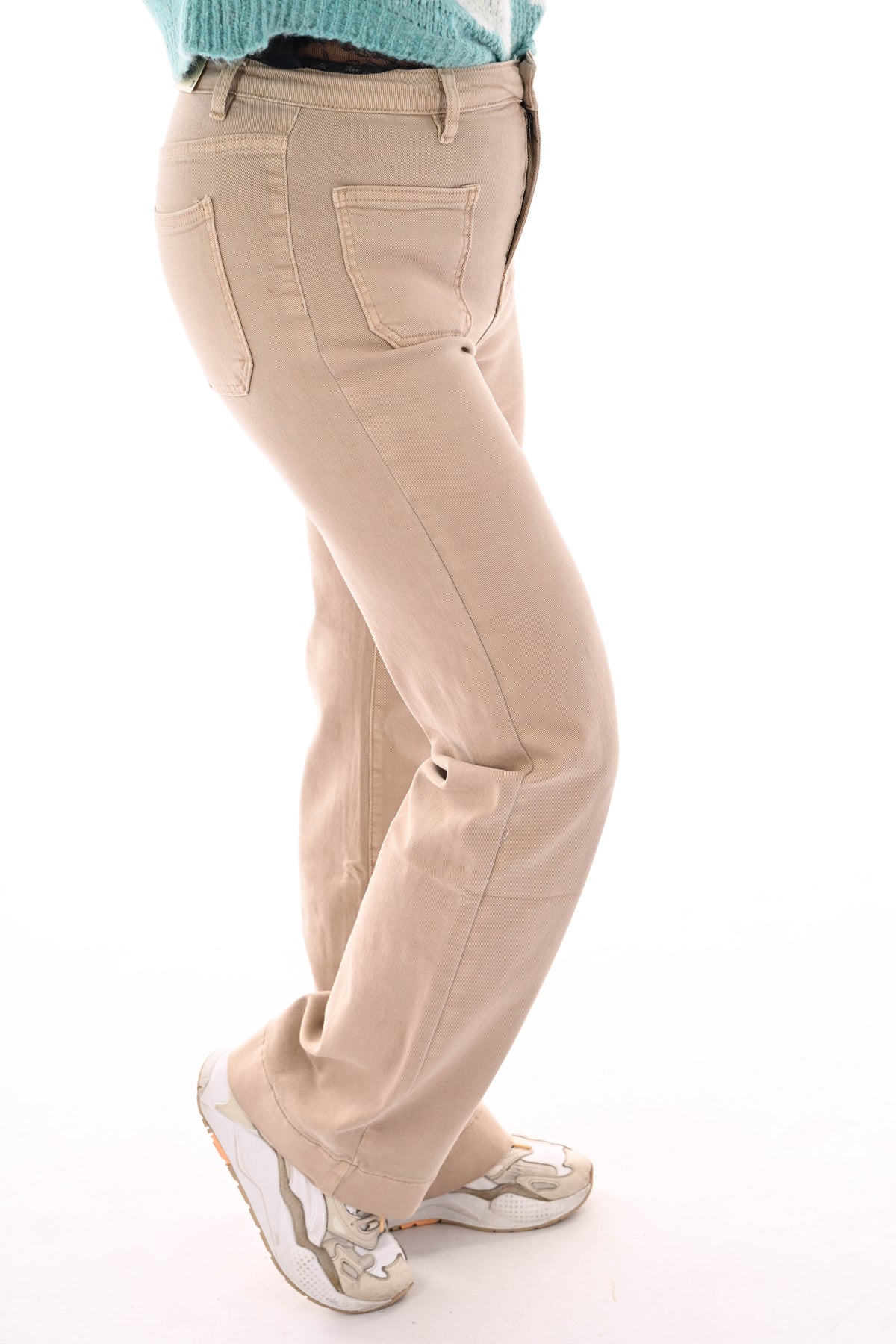 Folyrose jeans wide leg zakken voorkant beige