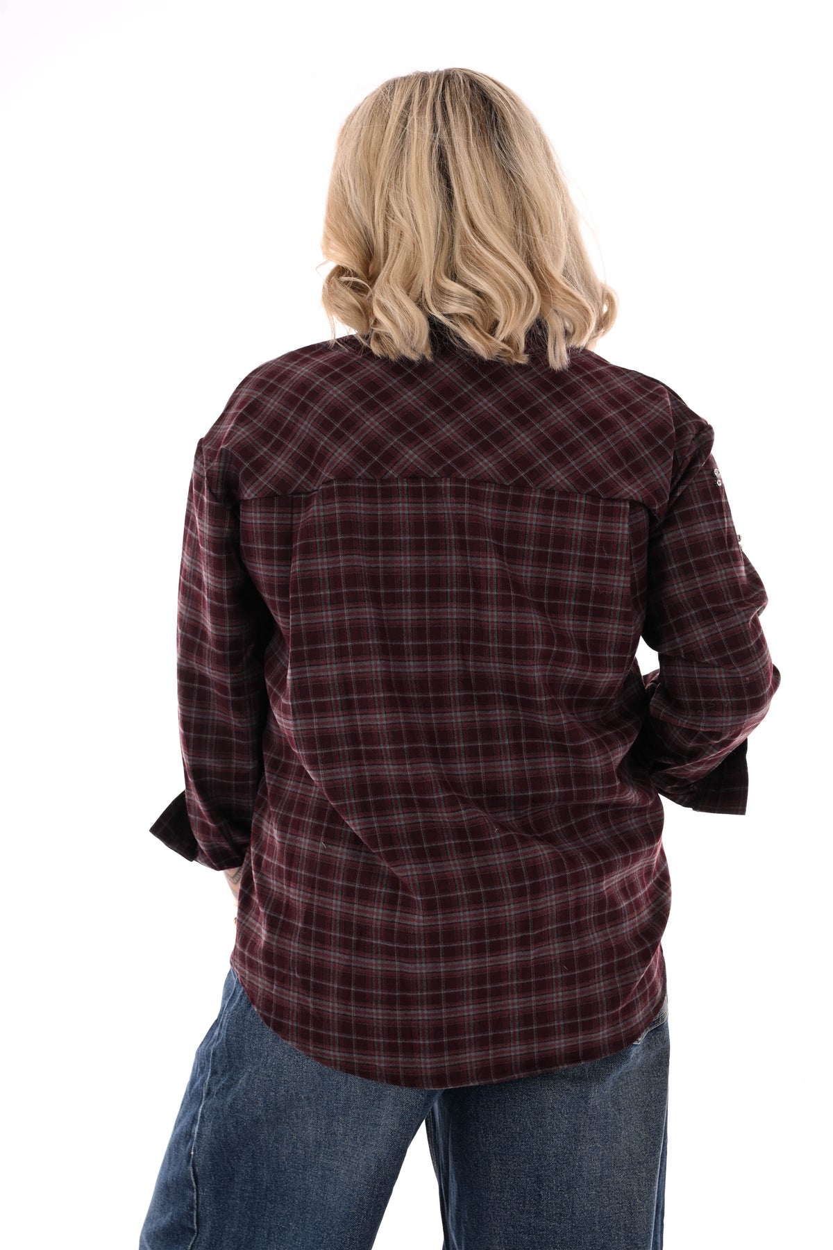 Doorknoop ruitpatroon blouse bling bordeaux