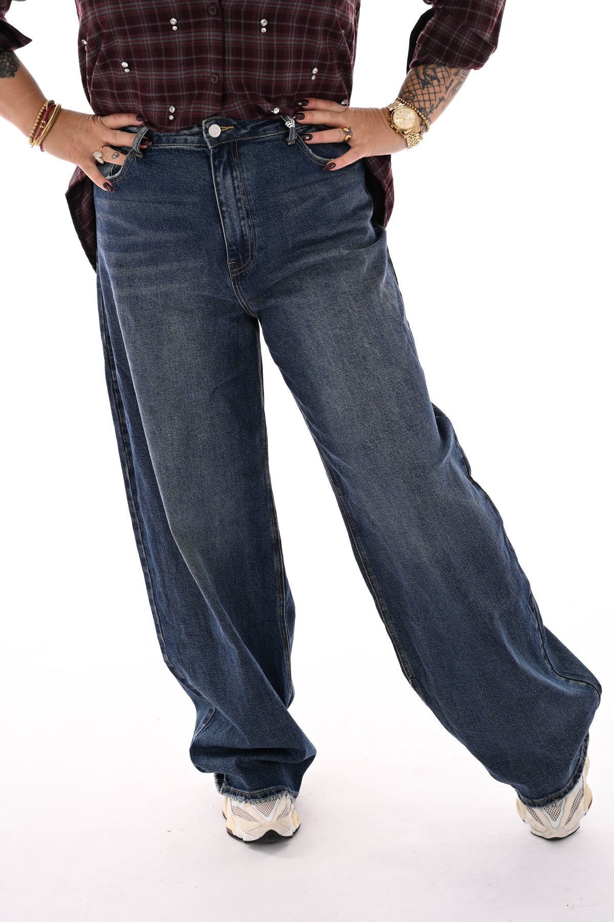 Queen of hearts wide leg stonewash donkerblauw