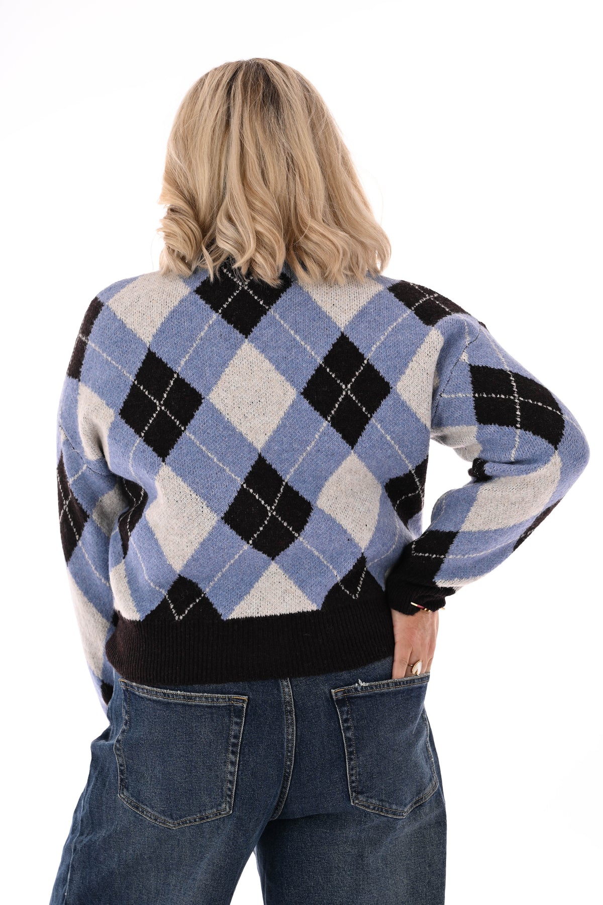 Vest ruitpatroon v-hals blauw