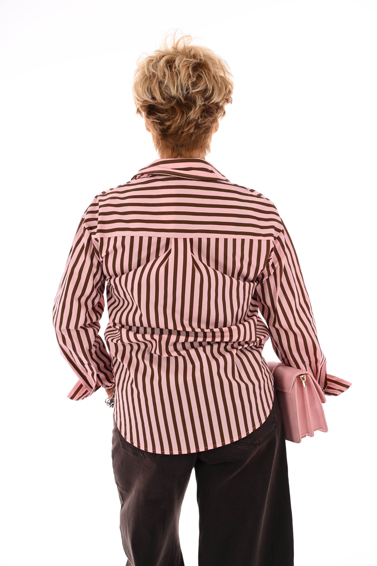 Gestreepte blouse doorknoop lichtroze