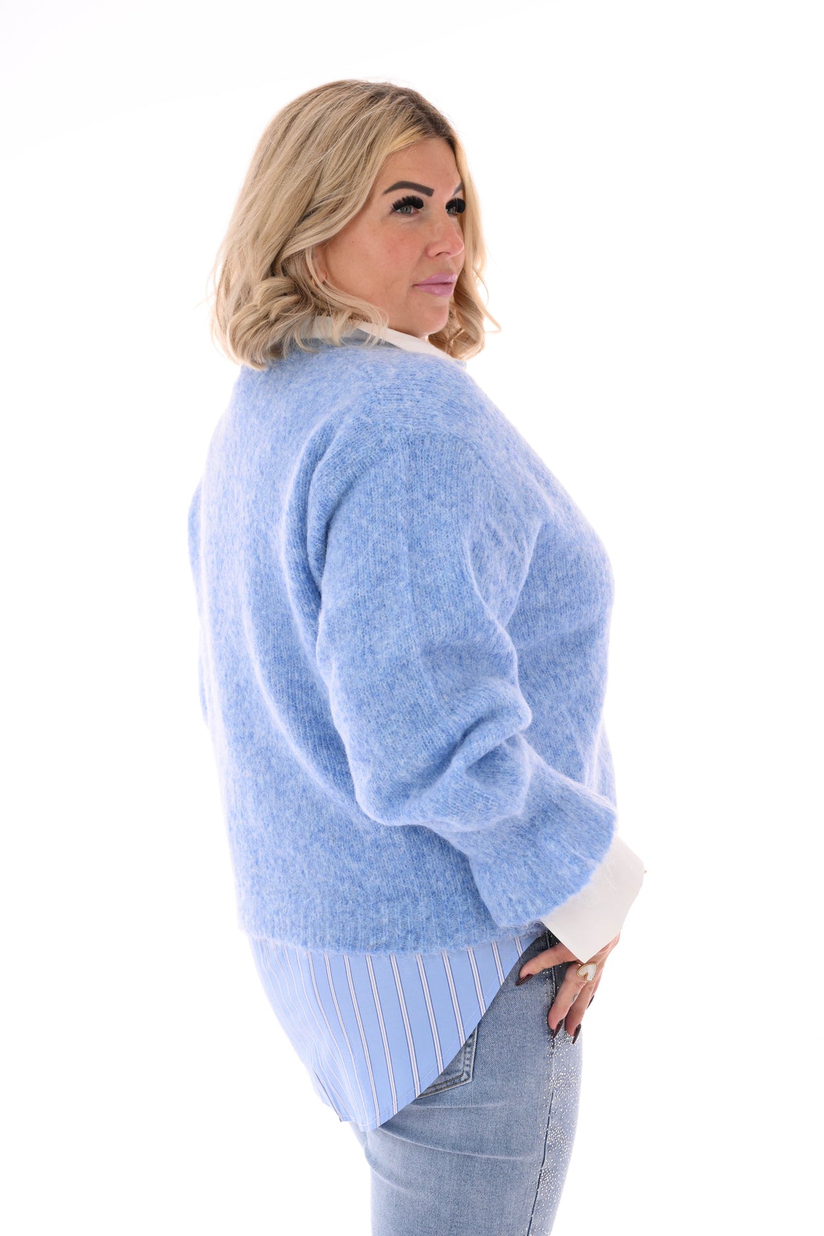 Vest roezelmouwen lichtblauw